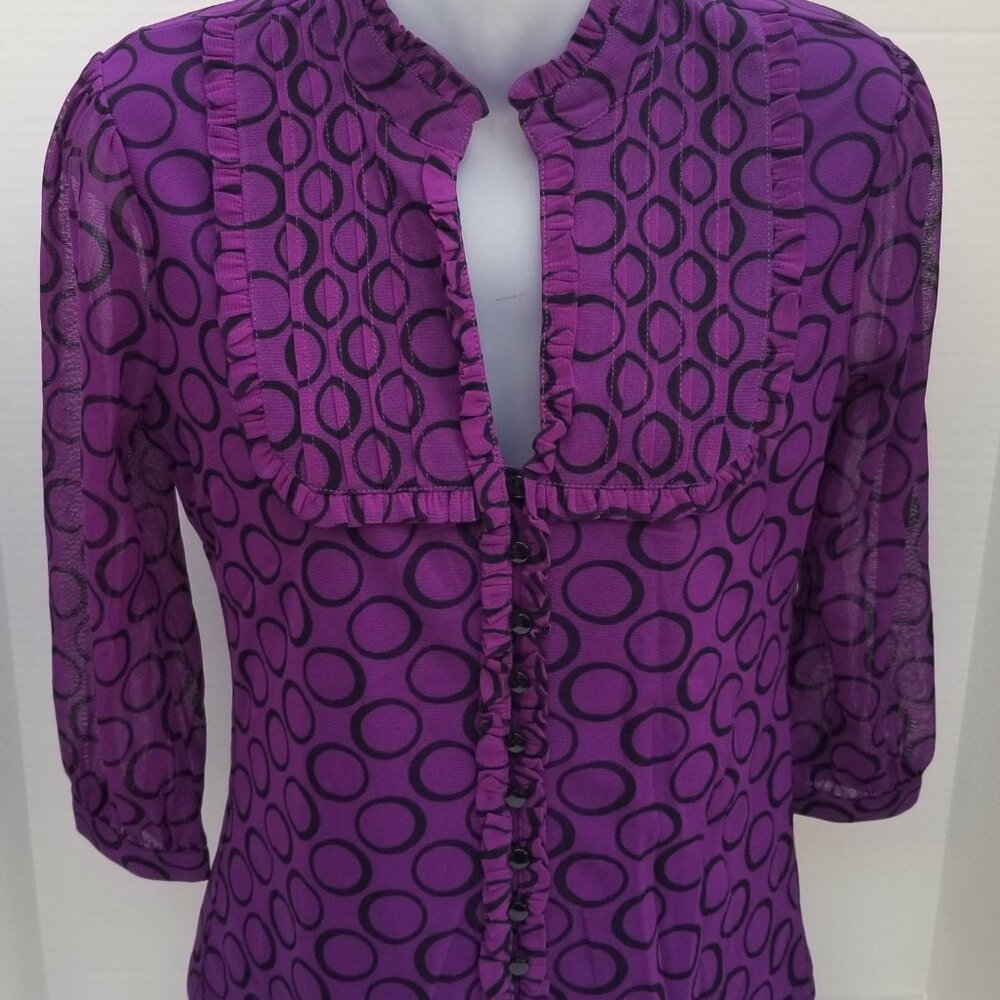 NWT MACYS INC Fitted Lined Button Down Pintuck Ruffle Shirt Top Petite SMALL